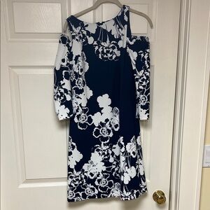 Eliza J One Shoulder Dress in Navy and White Floral